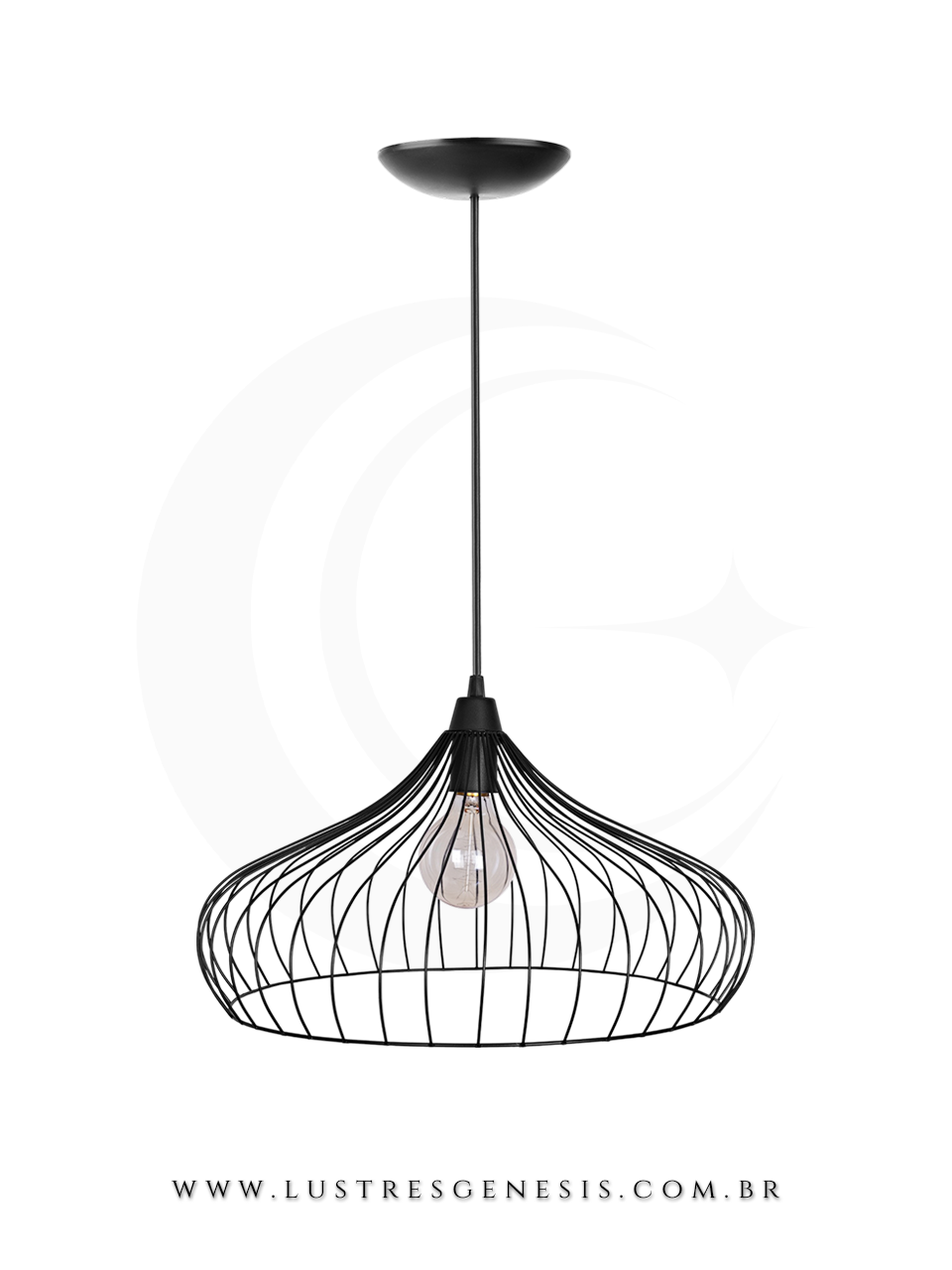 Luminária Pendente Industrial Aramado Preto 45cm de Diâmetro para bancada de cozinha, área gourmet e sala de estar